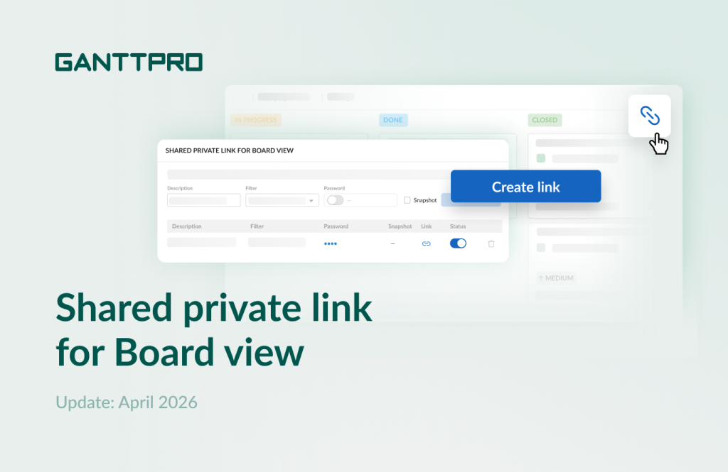 GanttPRO release: shared private link for Board view