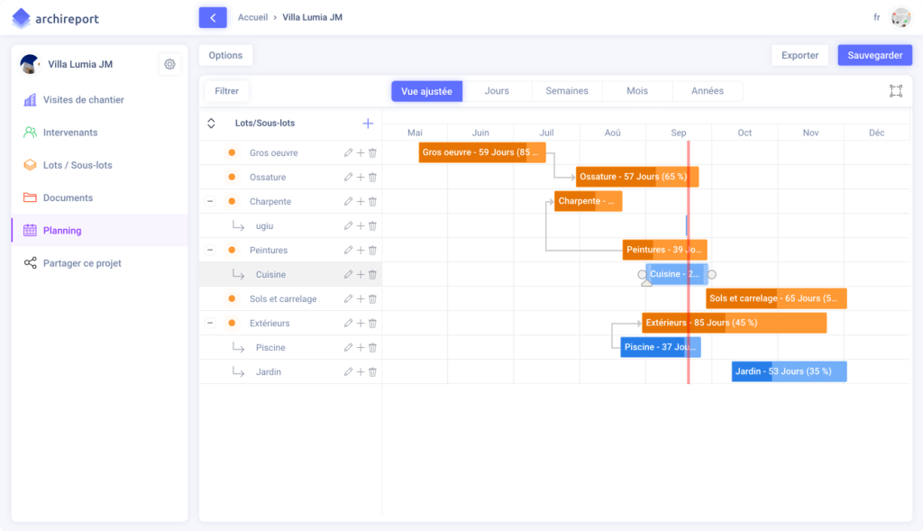 Logiciel gestion de chanter: Interface   Archireport