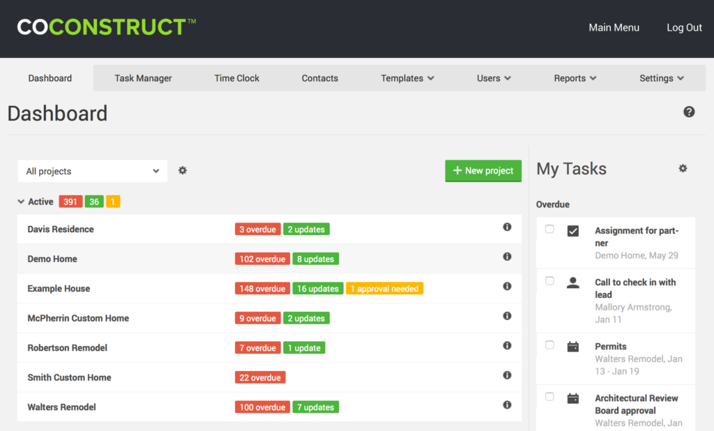 Logiciel gestion de chanter: Interface   Coconstruct