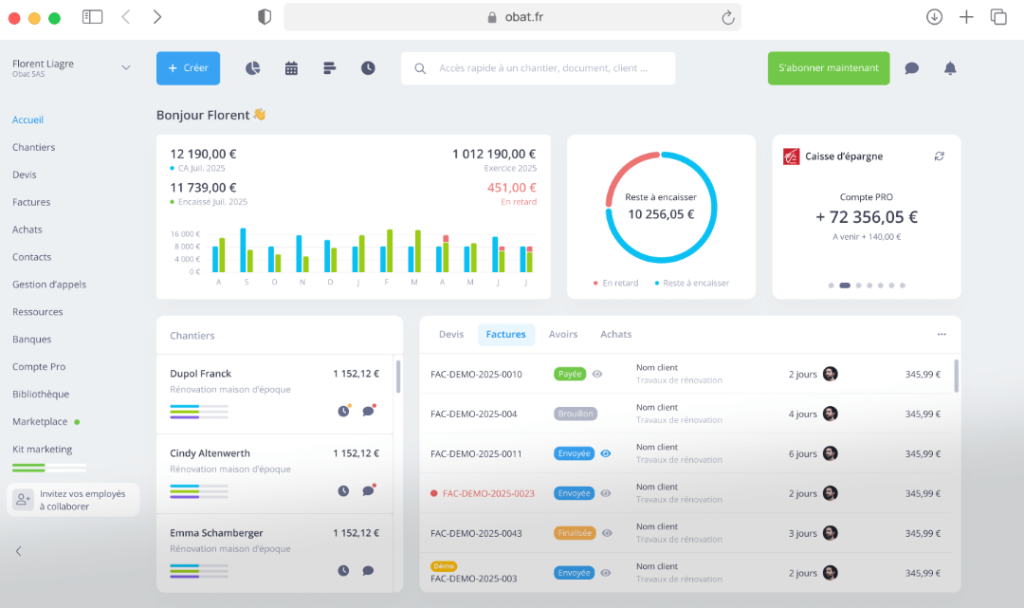 Logiciel gestion de chanter: Interface   Obat