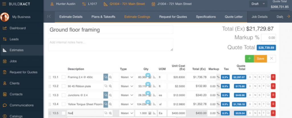 Alternative a Buildertrend interface Buildxact