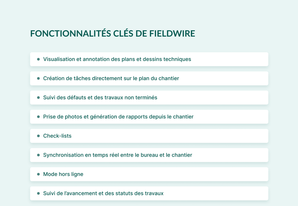 Fonctionnalites de Fieldwire