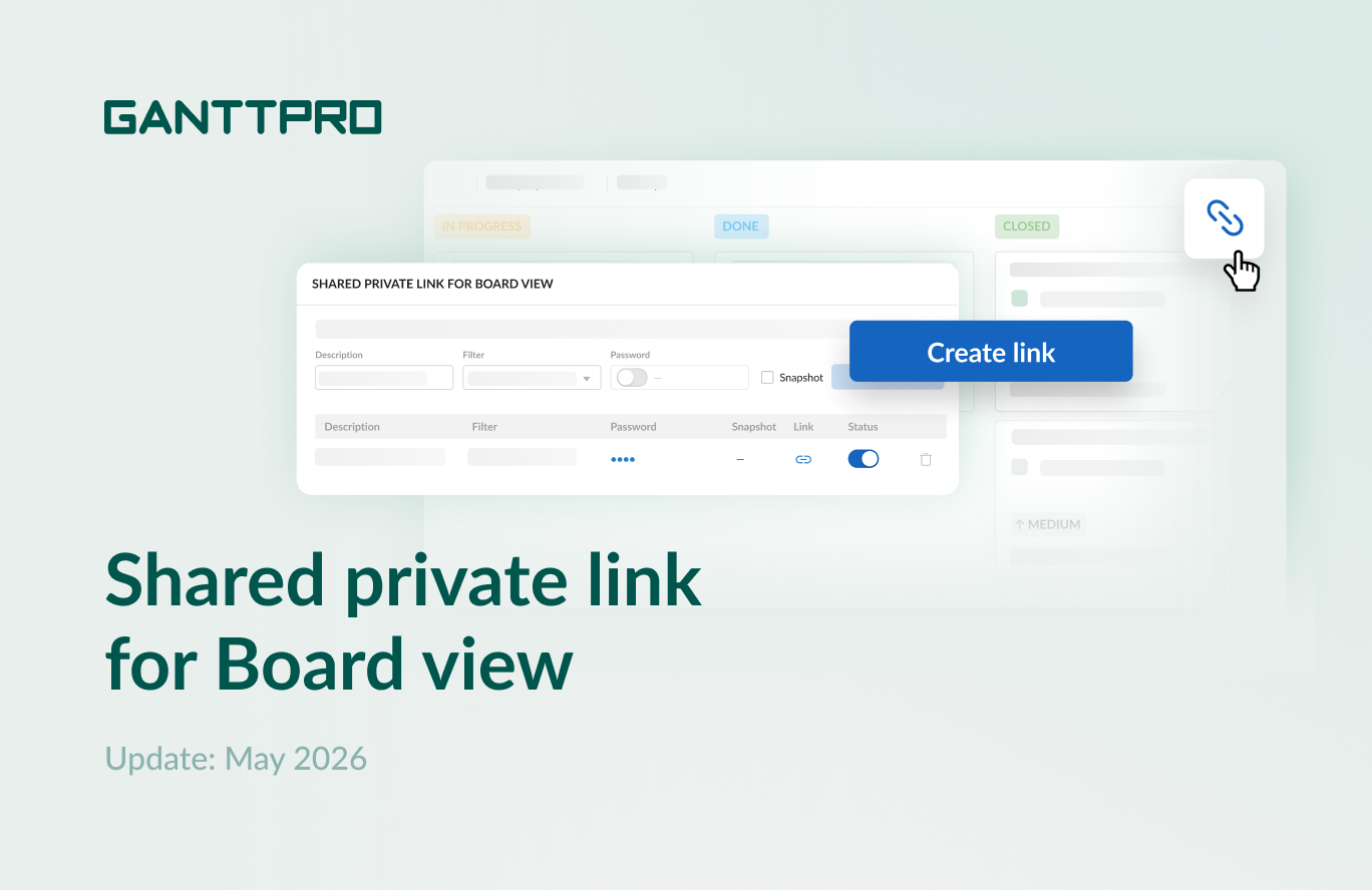GanttPRO release: shared private link for Board view
