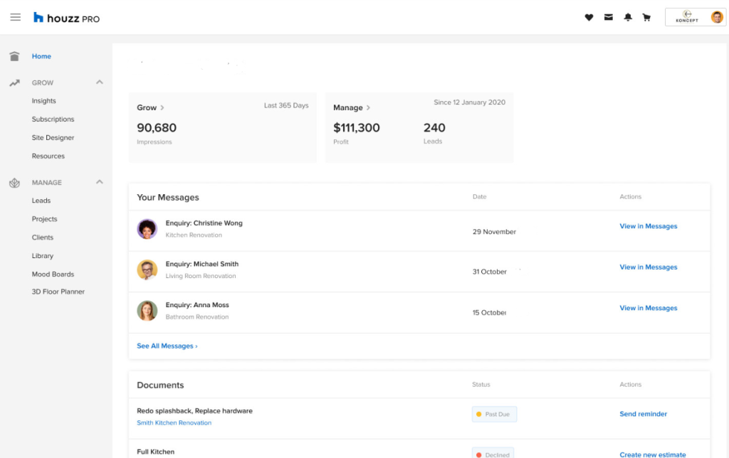 Alternatives a CoConstruct: interface Houzz Pro 