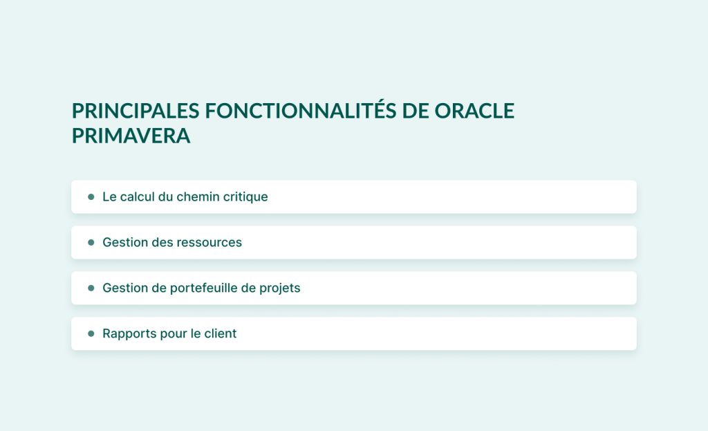 Alternatives à Oracle Primavera: fonctionnalités du logiciel