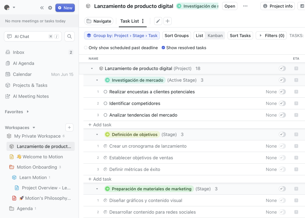 Herramientas IA para gestión de proyectos: Motion