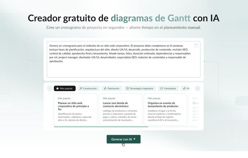 Prompt para crear un cronograma de proyectos con IA en GanttPRO