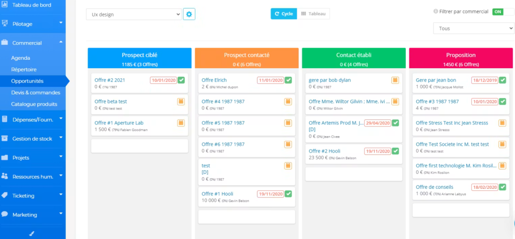 Logiciels de gestion dentreprise: Interface Axonaut