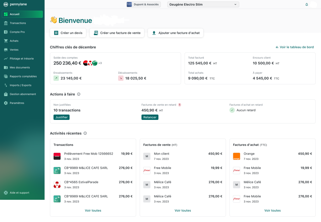 Logiciels de gestion dentreprise: Interface Pennylane 