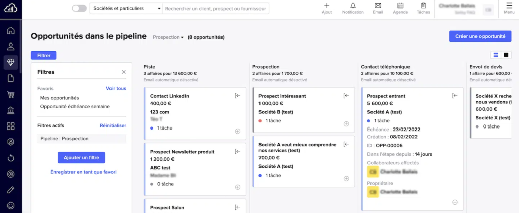 Logiciels de gestion dentreprise: Interface Sellsy