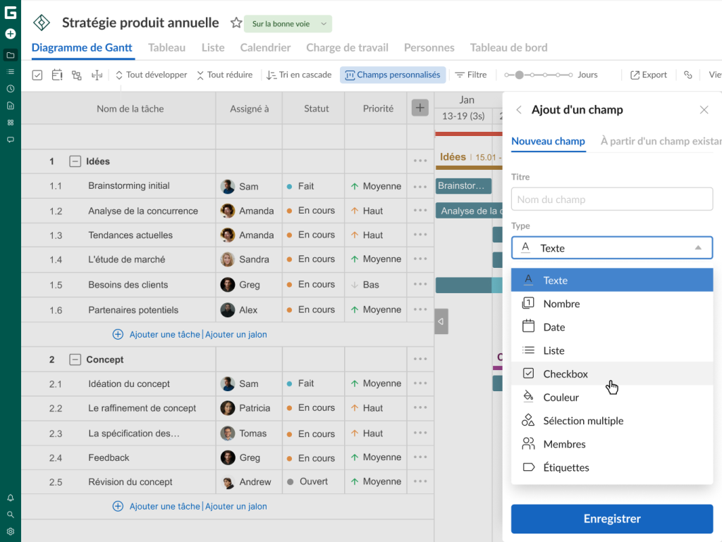 Comment configurer votre projet dans GanttPRO: ajouter des champs personnalises