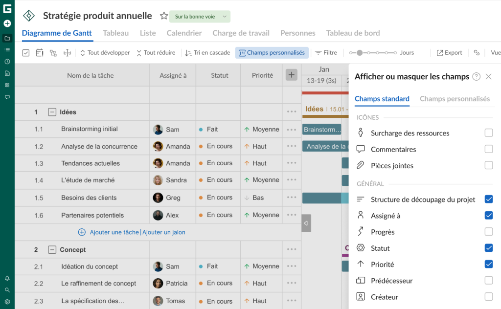 Comment configurer votre projet dans GanttPRO: champs standards