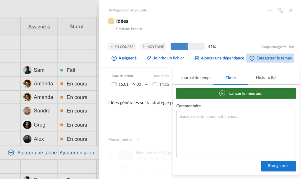 Comment configurer votre projet dans GanttPRO: suivi du temps des taches