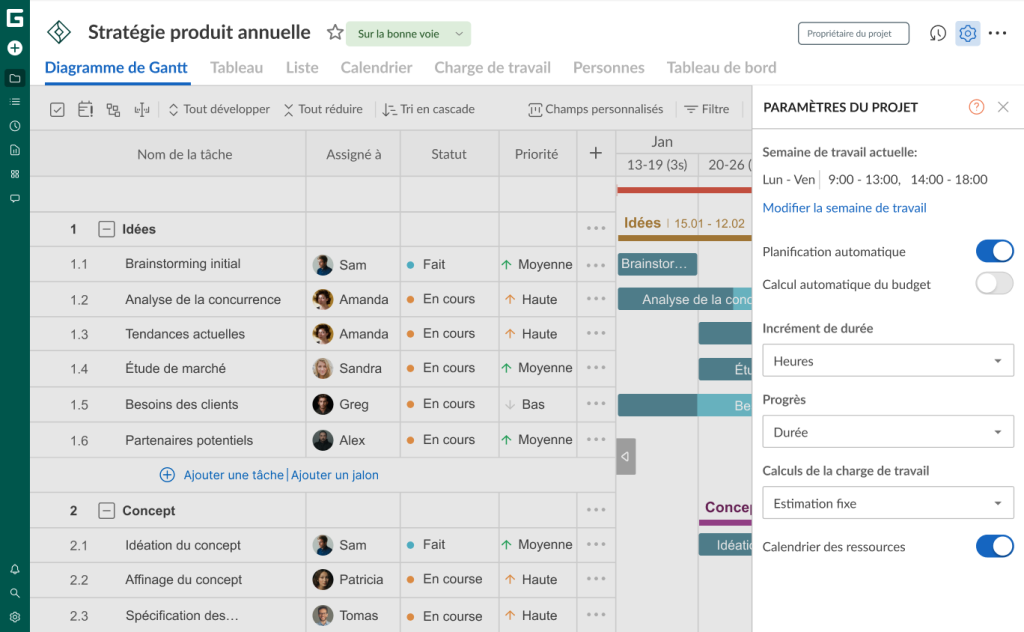 Comment configurer votre projet dans GanttPRO: parametres du projet
