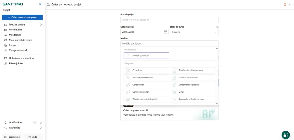 Comment configurer votre projet dans GanttPRO: creer un projet a partir d un modele