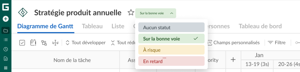 Comment configurer votre projet dans GanttPRO: definir le statut d un projet
