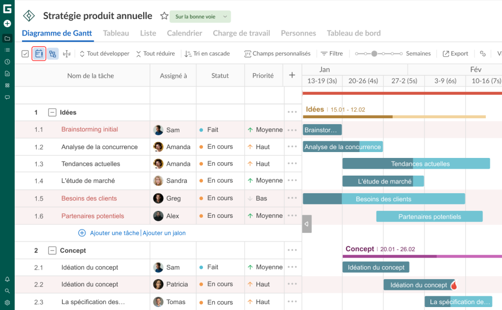 Comment configurer votre projet dans GanttPRO: mettre en valeur les taches en retard

