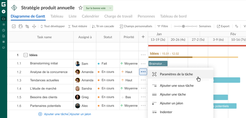 Comment configurer votre projet dans GanttPRO: parametres de la tache