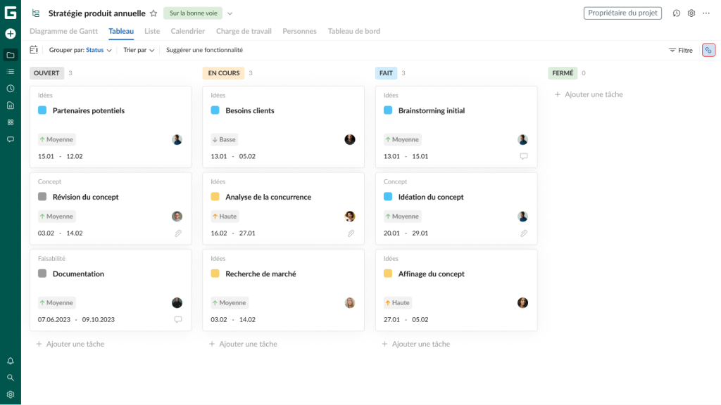 Astuces pour tirer le meilleur parti de GanttPRO : partager un lien prive vue Tableau