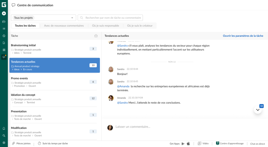Comment configurer votre projet dans GanttPRO: centre de communication
