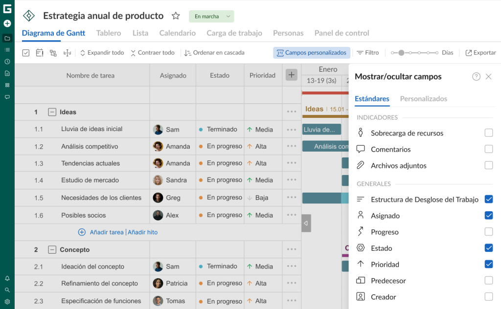 Cómo configurar su proyecto en GanttPRO: campos estándar