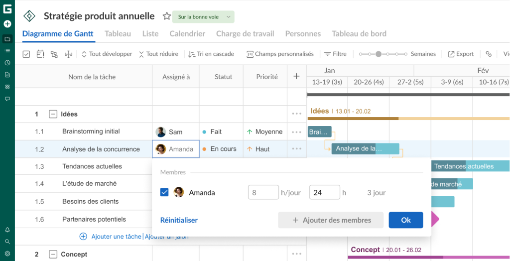 Comment gerer les ressources avec GanttPRO : Attribuer des taches 