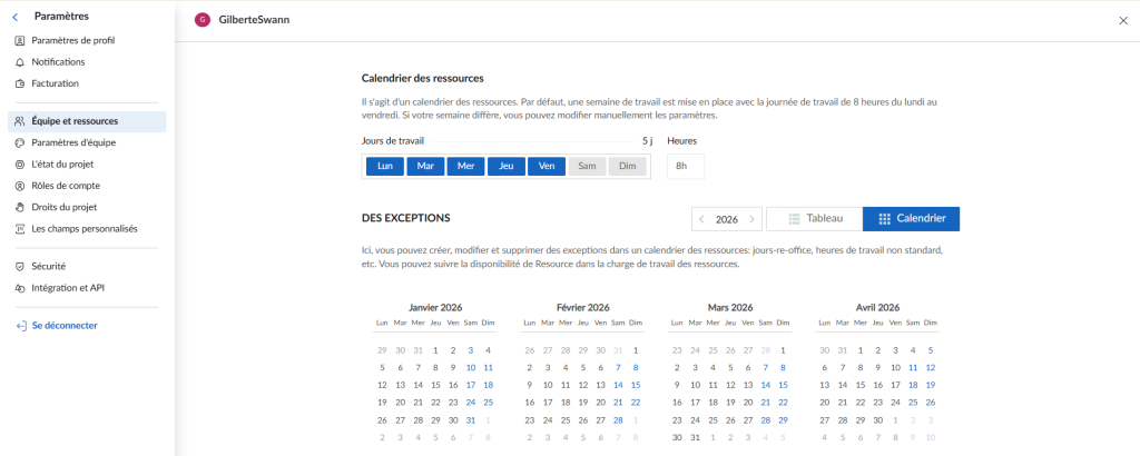 Comment gerer les ressources avec GanttPRO : Calendrier des ressources 