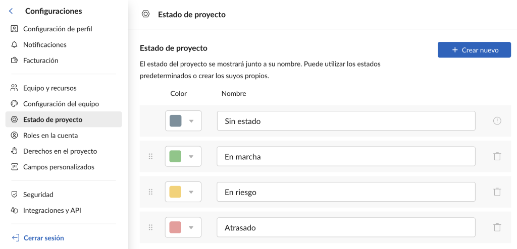 Cómo configurar su proyecto en GanttPRO: cambiar el estado de un proyecto