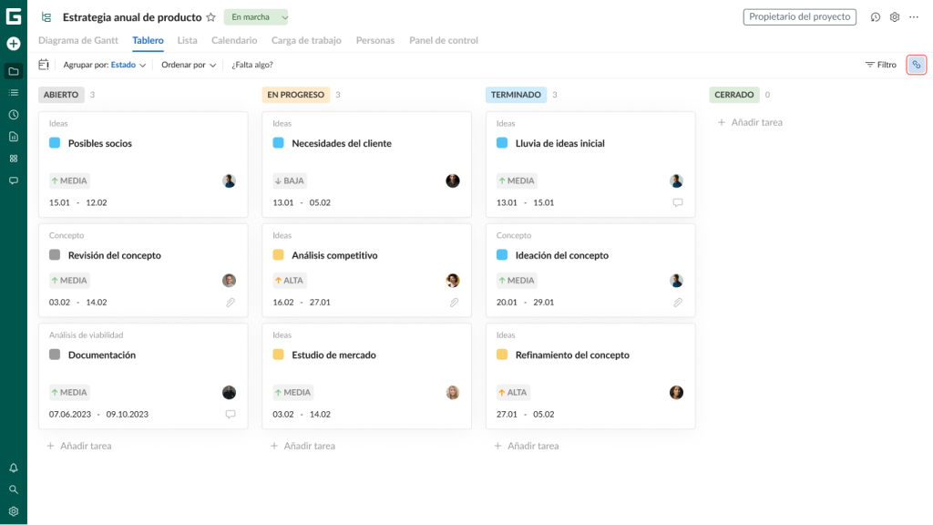 Cómo configurar su proyecto en GanttPRO: compartir un enlace privado para la vista de tablero