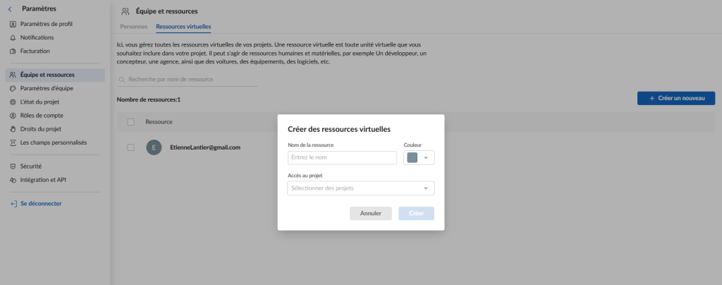 Comment gerer les ressources avec GanttPRO : Creer des ressources virtuelles 