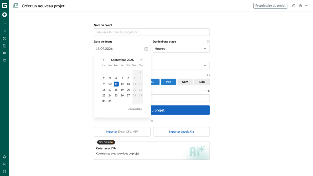 Organiser le flux de travail dans GanttPRO : Creer un nouveau projet 