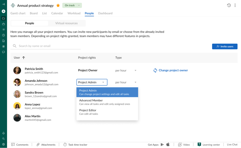 How to define project rights in GanttPRO