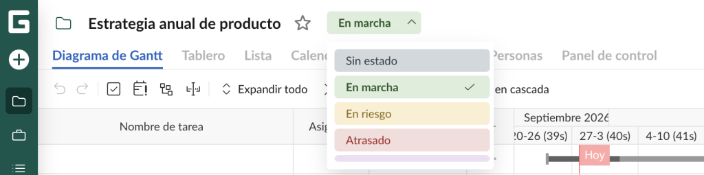 Cómo configurar su proyecto en GanttPRO: establecer el estado de un proyecto