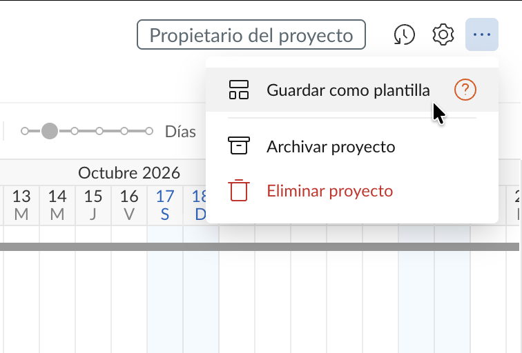 Cómo configurar su proyecto en GanttPRO: guardar un proyecto como plantilla