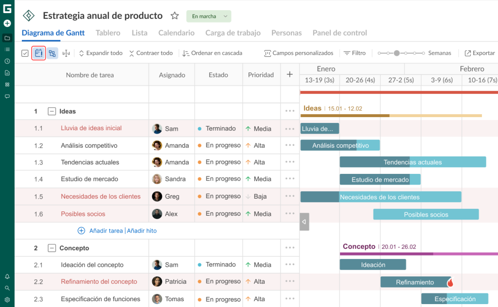 Cómo configurar su proyecto en GanttPRO: resaltar tareas atrasadas