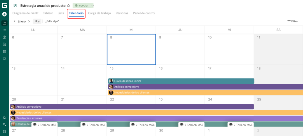 Casos de uso de GanttPRO que más valoran los usuarios: gestión de tareas con una vista de calendario