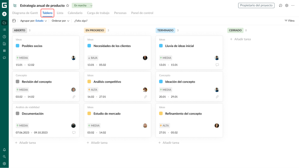Cómo configurar su proyecto en GanttPRO: vista de tablero