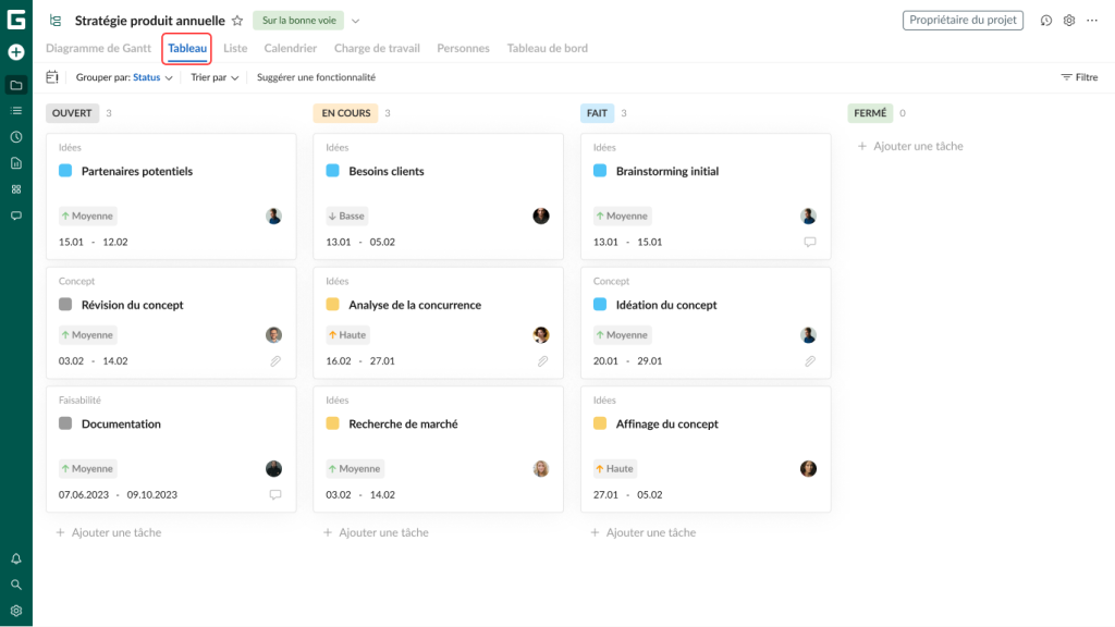 Cas dusage: vue de tableau dans GanttPRO 